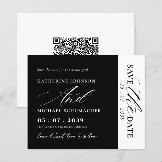 Eleganter Script Calligraphy & QR Code Save the Da (Vorne/Hinten)
