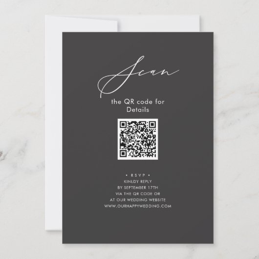 Eleganter Script Chic Gray Probe Dinner QR Code Einladung (Rückseite)