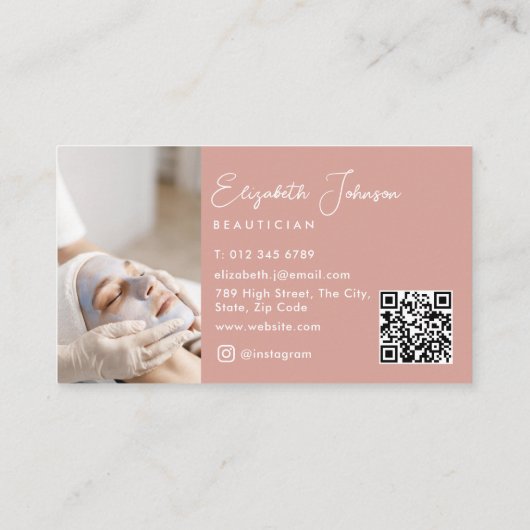 Eleganter Script Chic Pink Foto QR Code Visitenkarte (Rückseite)