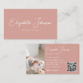 Eleganter Script Chic Pink Foto QR Code Visitenkarte (Vorne/Hinten)
