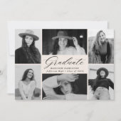 Eleganter Script Cream 6 Foto Collage Abschluss Ankündigung (Vorderseite)