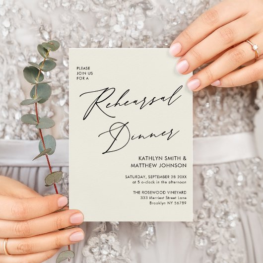 Eleganter Script Cream Probe Dinner QR Code Einladung