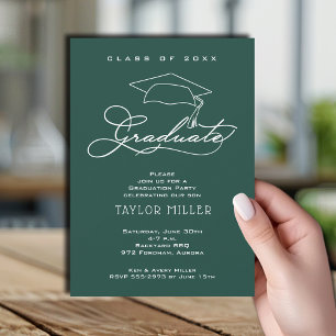 Eleganter Script Dark Green Abschluss Einladung