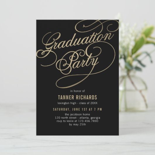 Eleganter Script EDITABLE FARBEN Abschluss laden e Einladung (Stehend Vorderseite)