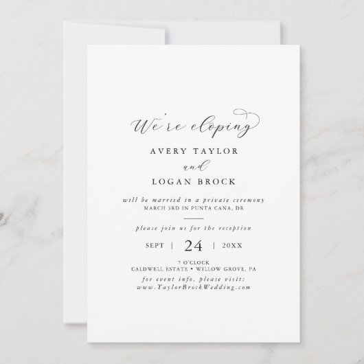 Eleganter Script Elopement Empfang Einladung (Vorderseite)