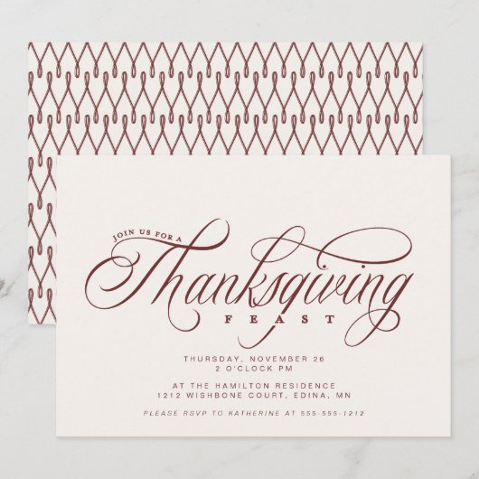Eleganter Script Erntedank Festessen Einladung (Vorne/Hinten)
