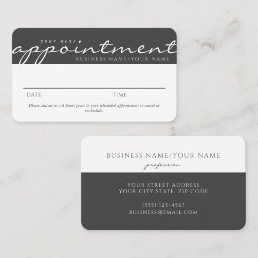 Eleganter Script-Farbblock Graue Ernennung Visitenkarte (Vorne/Hinten)