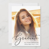 Eleganter Script-Foto-Abschluss Ankündigung (Vorderseite)