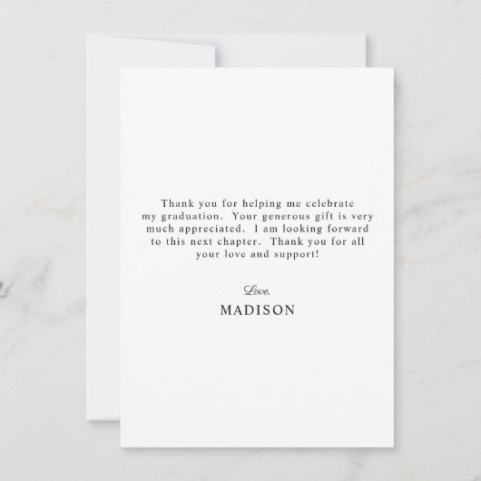 Eleganter Script-Foto-Abschluss Dankeskarte (Rückseite)