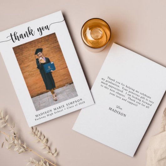 Eleganter Script-Foto-Abschluss Dankeskarte