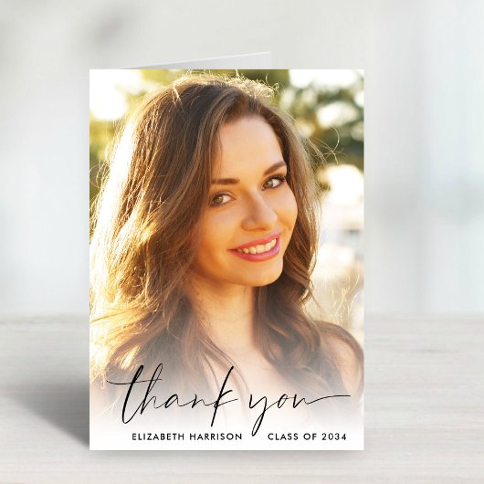 Eleganter Script-Foto-Abschluss Dankeskarte