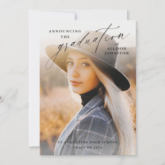 Eleganter Script-Foto-Abschluss Einladung (Vorderseite)