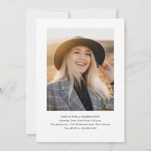 Eleganter Script-Foto-Abschluss Einladung (Rückseite)