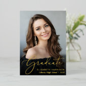 Eleganter Script-Foto-Abschluss Folieneinladung (Stehend vorne)