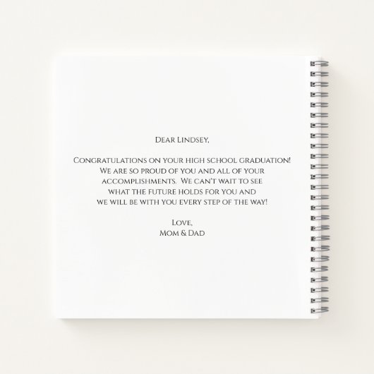 Eleganter Script Foto Abschluss Keepake Guest Notizblock (Rückseite)