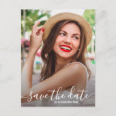 Eleganter Script-Foto-Abschluss Save the Date Postkarte (Vorderseite)