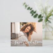 Eleganter Script-Foto-Abschluss Save the Date Postkarte (Stehend Vorderseite)