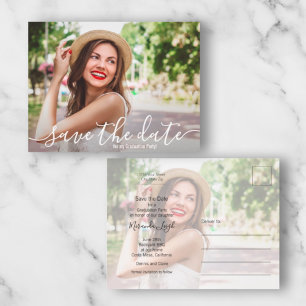 Eleganter Script-Foto-Abschluss Save the Date Postkarte