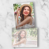 Eleganter Script-Foto-Abschluss Save the Date Postkarte