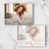 Eleganter Script-Foto-Abschluss Save the Date Postkarte