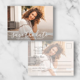 Eleganter Script-Foto-Abschluss Save the Date Postkarte