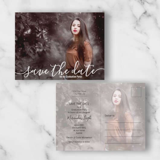 Eleganter Script-Foto-Abschluss Save the Date Postkarte