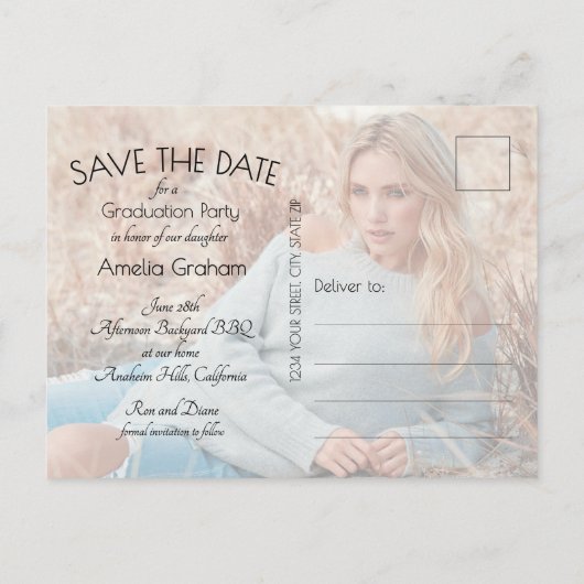 Eleganter Script-Foto-Abschluss Save the Date Postkarte (Rückseite)