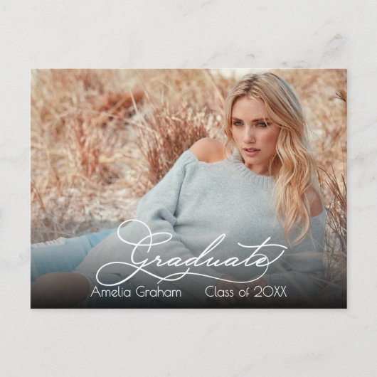 Eleganter Script-Foto-Abschluss Save the Date Postkarte (Vorderseite)