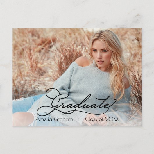 Eleganter Script-Foto-Abschluss Save the Date Postkarte (Vorderseite)
