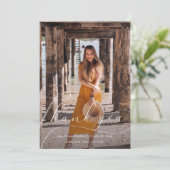 Eleganter Script-Foto-Abschluss Vielen Dank Black Einladung (Stehend Vorderseite)