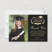 Eleganter Script Foto Black Gold Abschluss Dankeskarte (Vorderseite)