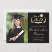 Eleganter Script Foto Black Gold Uni-Abschluss Ankündigung (Vorderseite)