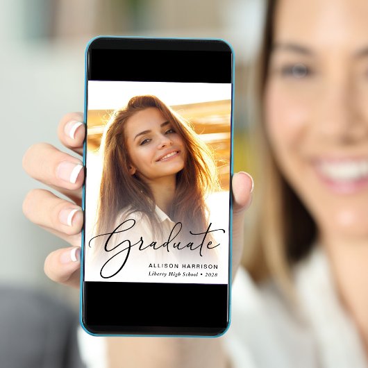 Eleganter Script-Foto Blue Abschluss Ankündigung