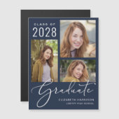 Eleganter Script-Foto Blue Abschluss Magneteinladung (Vorne/Hinten)