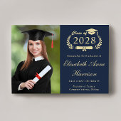 Eleganter Script Foto Blue Gold Uni-Abschluss Ankündigung