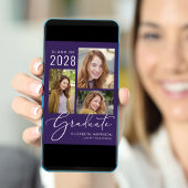 Eleganter Script Foto Collage Lila Abschluss Ankündigung