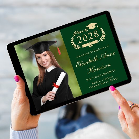 Eleganter Script Foto Green Uni-Abschluss Ankündigung