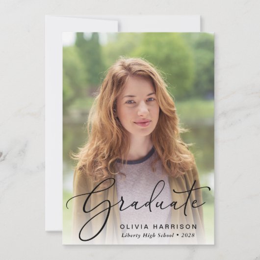 Eleganter Script-Foto-Overlay-Abschluss Ankündigung (Vorderseite)