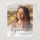 Eleganter Script-Foto-Overlay-Abschluss Ankündigungspostkarte (Vorderseite)