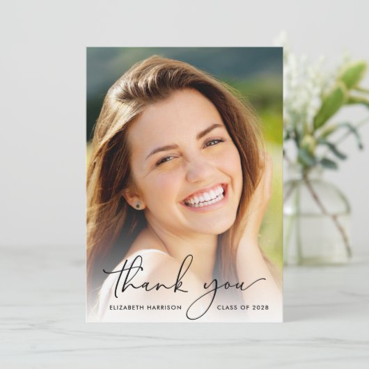 Eleganter Script-Foto-Overlay-Abschluss Dankeskarte (Stehend Vorderseite)
