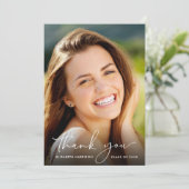 Eleganter Script-Foto-Overlay-Abschluss Dankeskarte (Stehend Vorderseite)