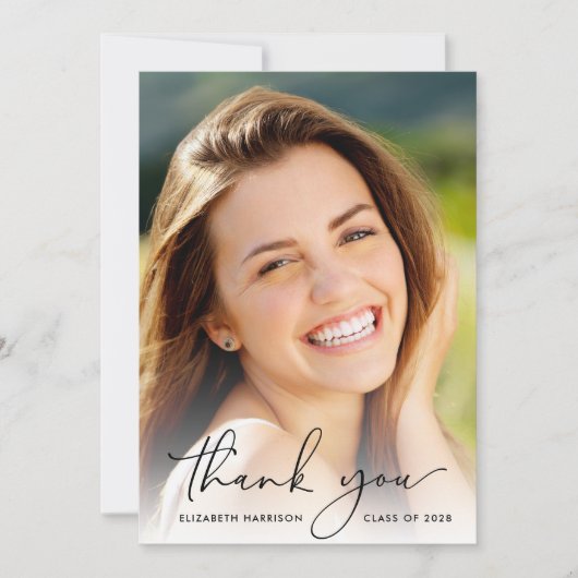 Eleganter Script-Foto-Overlay-Abschluss Dankeskarte (Vorderseite)