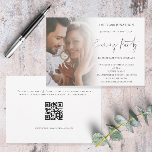Eleganter Script-Foto QR-Code Hochzeitssender Aben Einladung