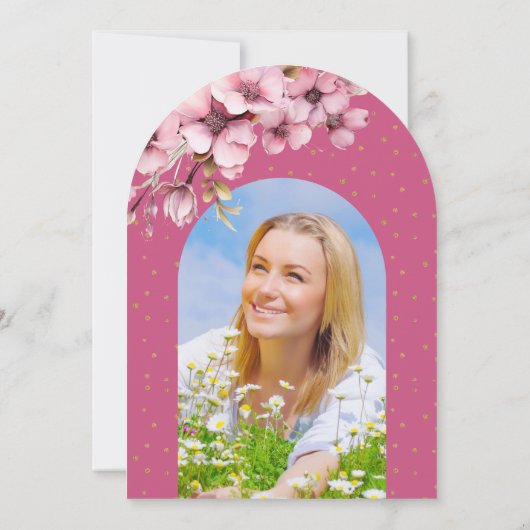 Eleganter Script-Foto Rosa Graduation Party Arch Einladung (Rückseite)