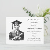 Eleganter Script-Foto Schwarz-weißer Abschluss Ankündigung (Stehend Vorderseite)