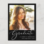 Eleganter Script-Foto Schwarzer Abschluss Ankündigungspostkarte (Vorderseite)