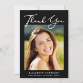 Eleganter Script-Foto Schwarzer Abschluss Dankeskarte (Vorderseite)
