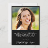 Eleganter Script-Foto Schwarzer Abschluss Dankeskarte (Rückseite)