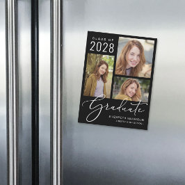 Eleganter Script-Foto Schwarzer Abschluss Magneteinladung