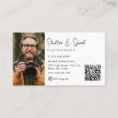 Eleganter Script-Full-Foto-Fotografie QR-Code Visitenkarte (Rückseite)